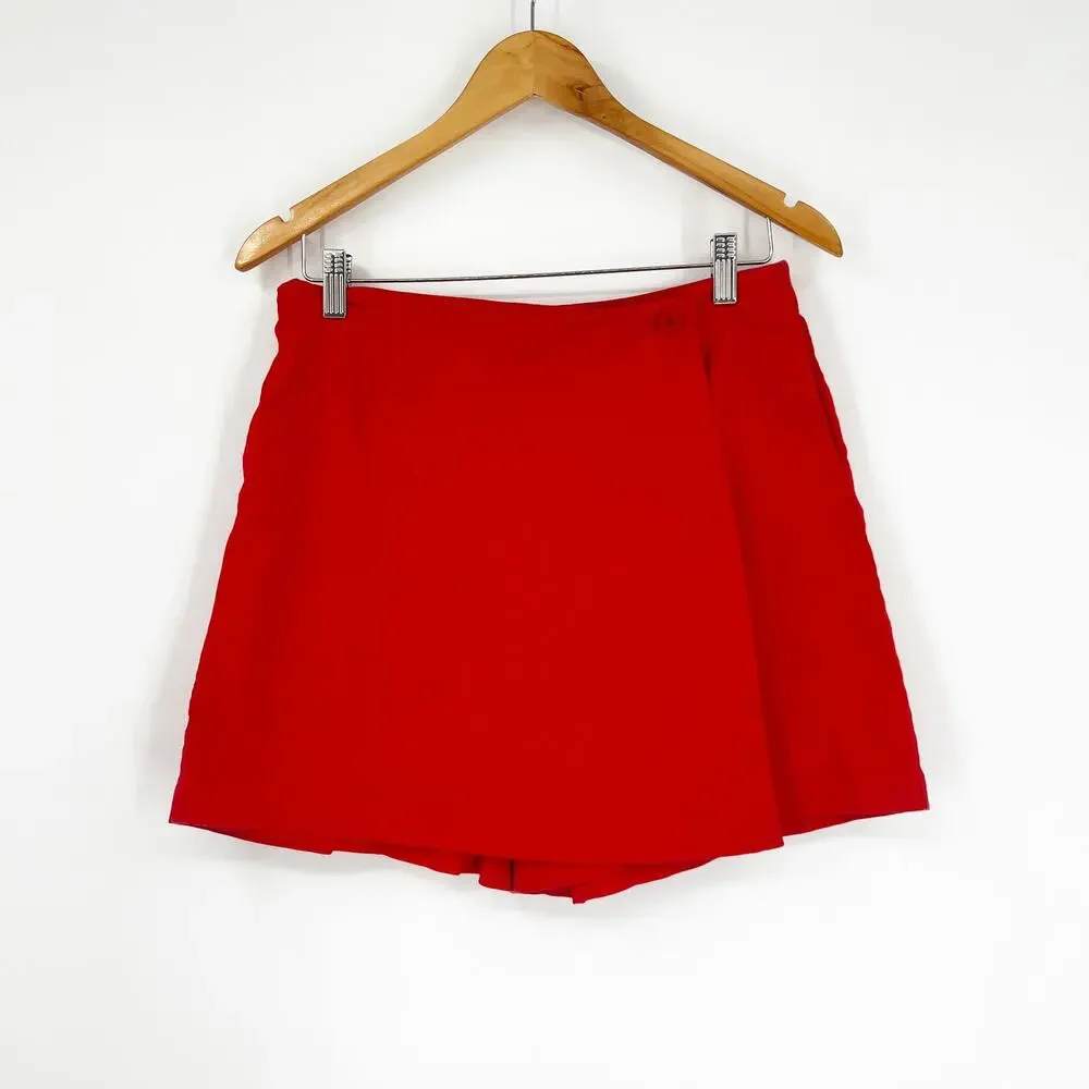90s Vintage Taylor Ryan Red Wrap Front High Waist Skort
